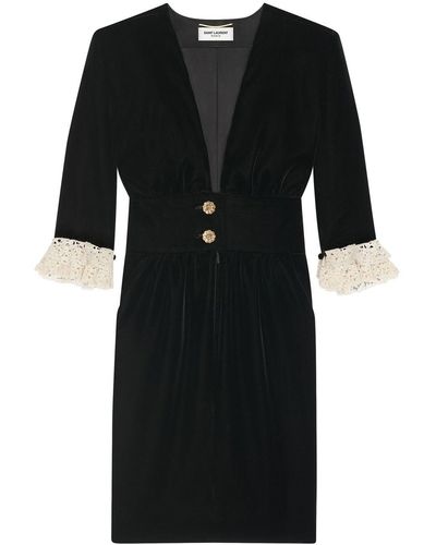 Saint Laurent Midi-jurk Met Kanten Afwerking - Zwart