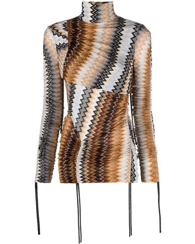 Missoni Zigzag High-neck Ruched Top - Brown