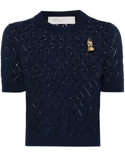 Golden Goose Argyle-pattern Cotton T-shirt - Blauw