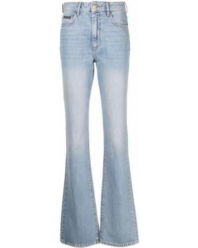 Philipp Plein Logo-plaque High-waist Flared Jeans - Blue