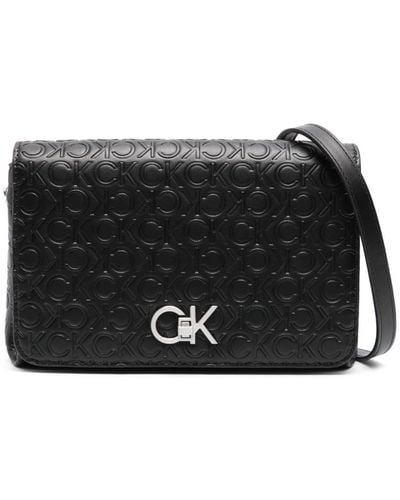Calvin Klein Embossed Monogram-pattern Crossbody Bag - Black