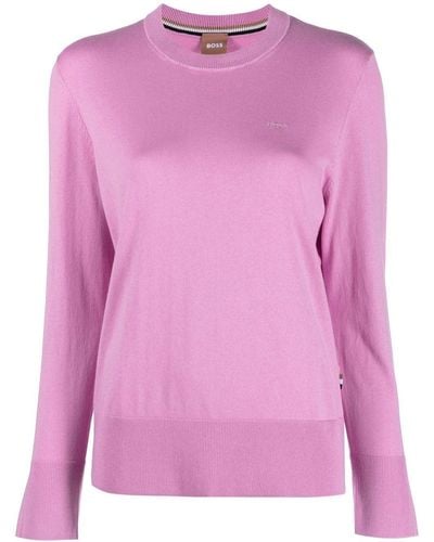 BOSS Logo-embroidered Cotton-blend Sweater - Pink