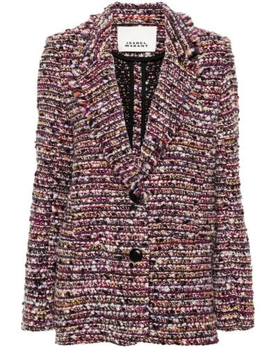 Isabel Marant Striped Knitted Buttoned Jacket - Red