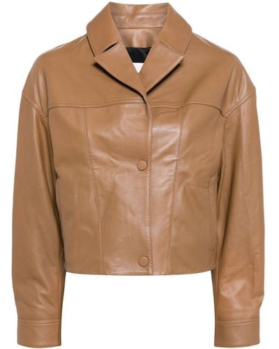 Yves Salomon Cropped Leather Jacket - Brown