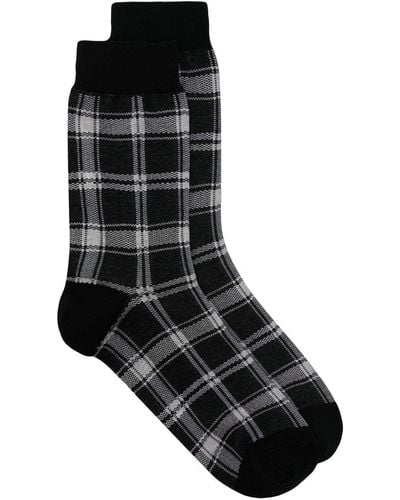 Undercover Check-pattern Logo-print Socks - Black