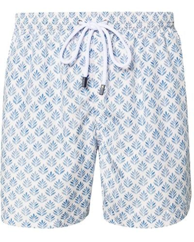 Barba Napoli Leaf-print Swim Shorts - Blue