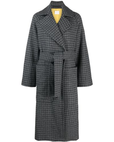 ..,merci Belted Checked Felted Coat - Gray