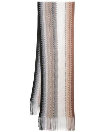 Missoni Zigzag fringed knitted scarf - Blanco