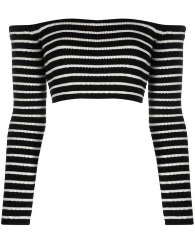 Saint Laurent Off-shoulder Striped Knitted Top - Black