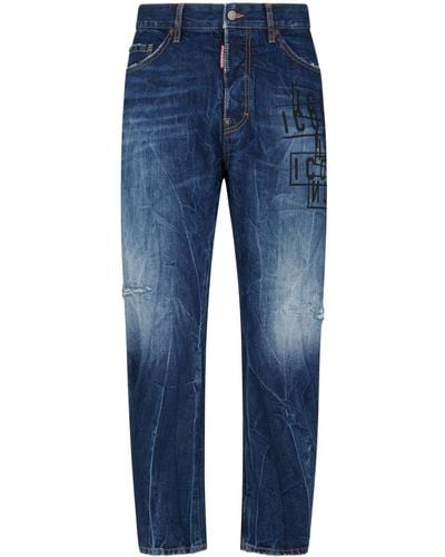 DSquared² Icon-print Straight-leg Jeans - Blue