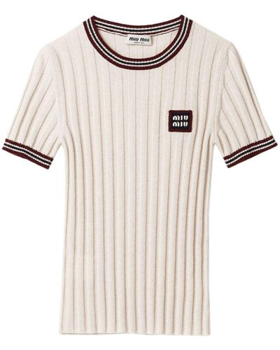 Miu Miu Logo-appliqué Cashmere Top - Natural