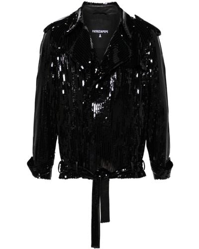 Patrizia Pepe Sequined Belted Jacket - Black
