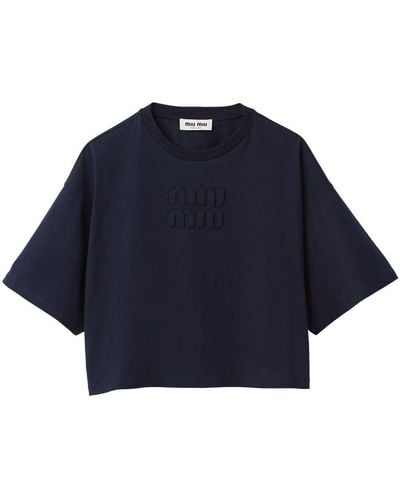 Miu Miu Logo-patch Cropped T-shirt - Blue