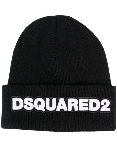 DSquared² Bonnet en laine à patch logo - Noir