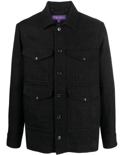 Ralph Lauren Purple Label Herringbone Shirt Jacket - Black