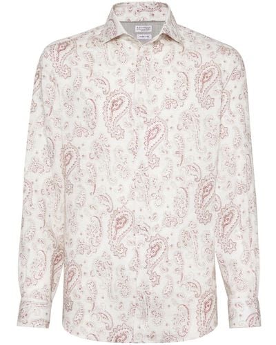 Brunello Cucinelli Linnen Overhemd Met Paisley-print - Wit