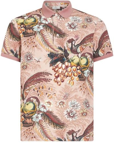 Etro Floral-print Cotton Polo Shirt - Pink