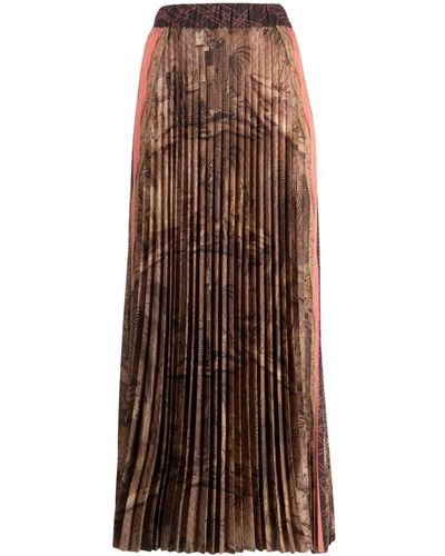 Pierre Louis Mascia Graphic-print Pleated Midi Skirt - Brown