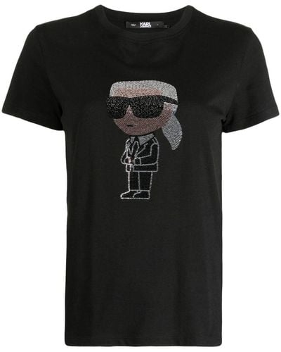 Karl Lagerfeld Ikonik ラインストーン Tシャツ - ブラック