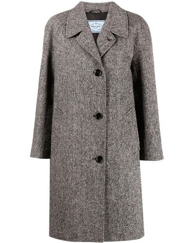 Prada Single-breasted Tweed Coat - Grey