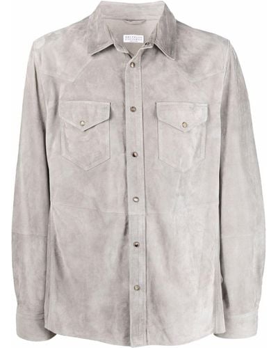Brunello Cucinelli Grey Leather Shirt