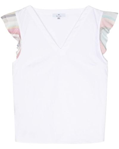 PS by Paul Smith T-shirt con ruches - Bianco