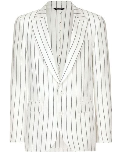 Dolce & Gabbana Striped Linen Blazer - White