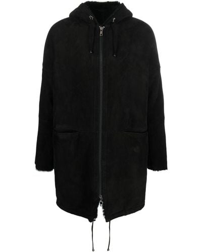 Giorgio Brato Veste à capuche bordée de peau lainée - Noir