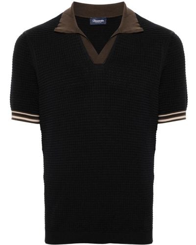 Drumohr Split-neck Waffle-knit Polo Shirt - Black