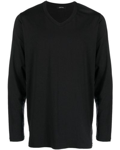 Tom Ford T-shirt a maniche lunghe con scollo a V - Nero