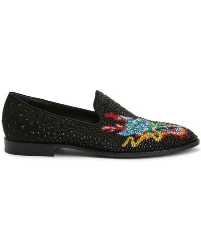 Giuseppe Zanotti Rhinestone-embellished Dragon-motif Loafers - Black