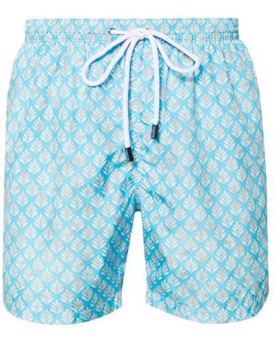 Barba Napoli Leaf-print Swim Shorts - Blue
