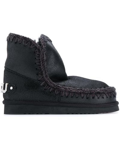 Mou Rhinestone-logo Boots - Black