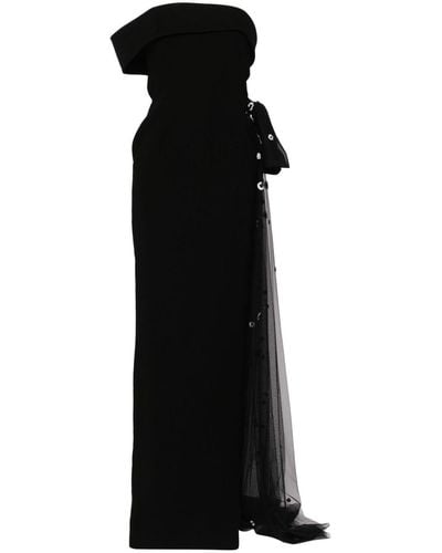 Saiid Kobeisy Floral-appliqué Off-shoulder Gown - Black