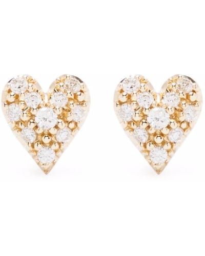 Mizuki 14kt Yellow Gold Small Diamond Heart Stud Earrings - Metallic
