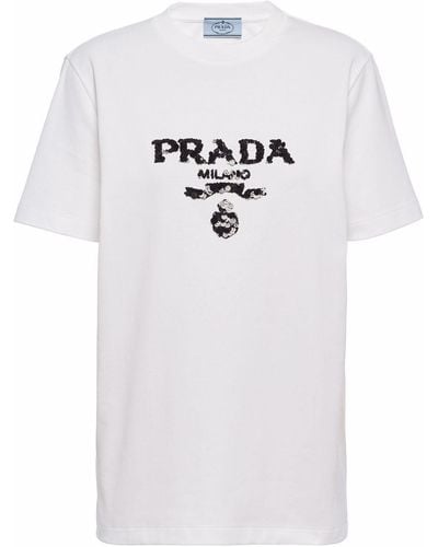 Prada T-Shirt mit Pailletten - Weiß