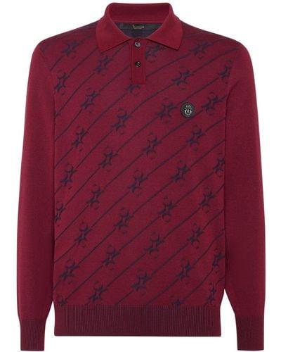 Billionaire Long Sleeve All-over Logo Polo Shirt - Red