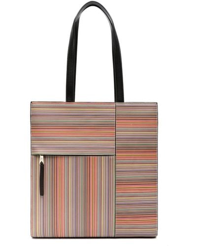 Paul Smith Signature Stripe Leather Tote Bag - Red