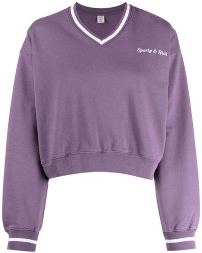 Sporty & Rich Logo-embroidered V-neck Sweatshirt - Purple