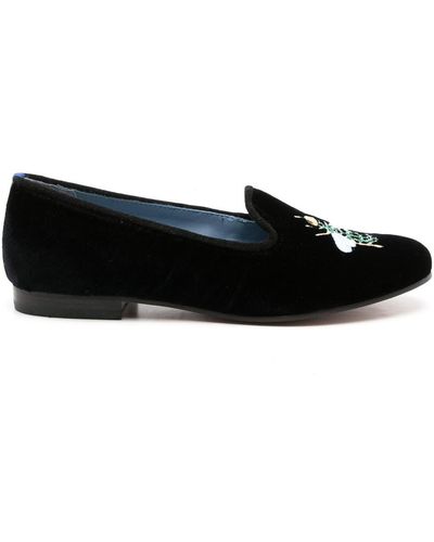 Blue Bird Shoes Embroidered-bee Velvet Loafers - Black