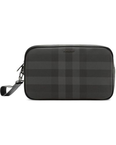 Burberry Check-pattern Leather Pouch - Black