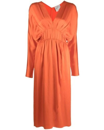 Forte Forte V-neck Silk Midi Dress - Orange