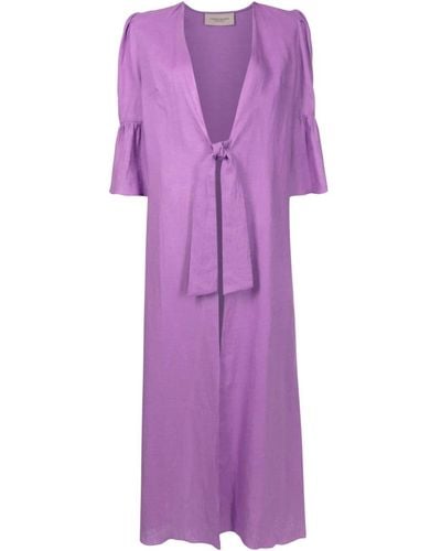 Adriana Degreas Orquidea Vintage Linen Maxi Robe - Purple