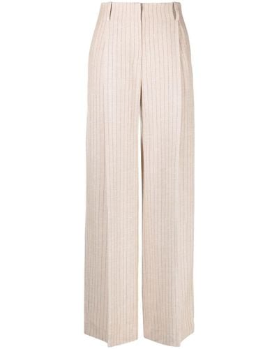 Sandro High-waisted Pinstripe Palazzo Trousers - Natural