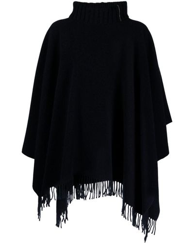 Fabiana Filippi Poncho en laine mélangée à franges - Noir