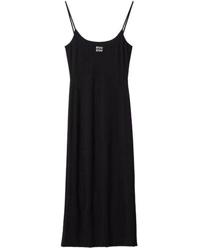 Miu Miu Logo-print Jersey Midi Dress - Black