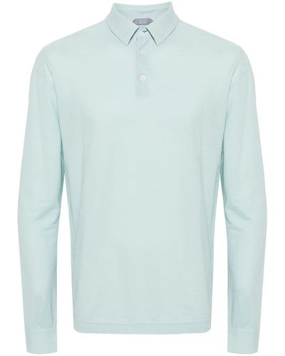 Zanone Poloshirt Met Lange Mouwen - Blauw