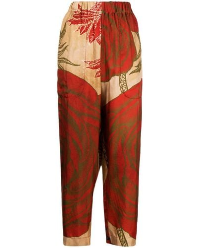 Uma Wang Pantalones ajustados con estampado floral - Rojo