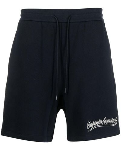 Emporio Armani Logo-embroidered Cotton Track Shorts - Blue