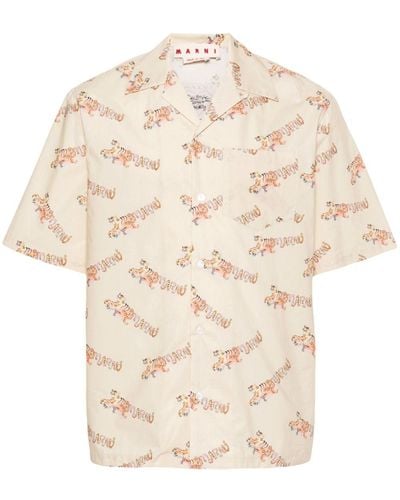 Marni Tiger-print Poplin Shirt - Natural